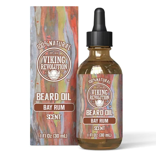 Vista 7 de Viking Revolution Aceite de barba de ron de bahía para hombres, suavizante y acondicionador natural con aceites de argán y jojoba para fortalecer e