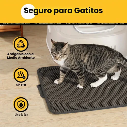 Vista 5 de Tapete de arena para gatos de tamaño compacto de 23.6"x14.6" para espacios pequeños, capa trasera mejorada impermeable a prueba de fugas Negro