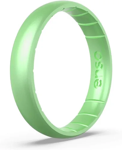 Vista 18 de Anillo de silicona fino con piedra de nacimiento de Enso – Unisex, para boda y compromiso – Banda transpirable cómoda – 4.3mm (0.17 pulgadas)