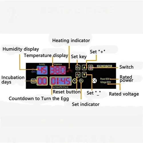 Vista 3 de Incubadora de huevos de 56 huevos de torneado automático de huevos Control automático de temperatura Control de ventilación rotativo automático