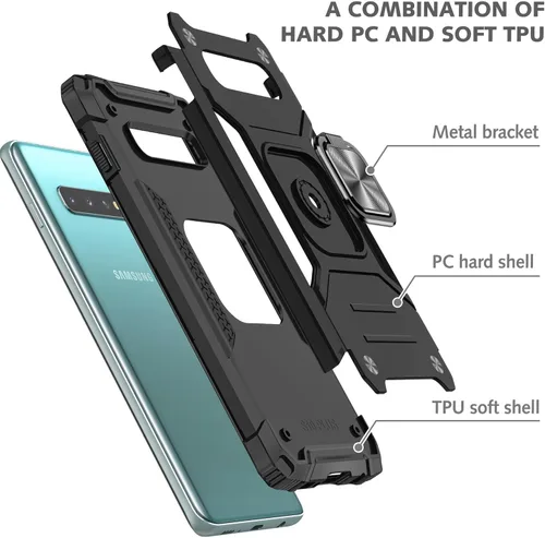Vista 8 de Funda para Samsung Galaxy S10, de grado militar, a prueba de golpes, con soporte de soporte, soporte magnético integrado para montaje en coche