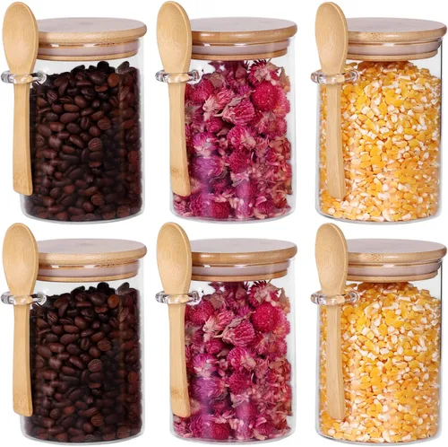 Vista 12 de Tarro de vidrio con tapa y cuchara de bambú, paquete de 8 recipientes de té de 10 onzas para té de hojas sueltas, recipientes de sal y azúcar