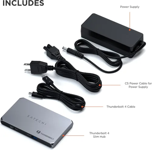 Vista 6 de Satechi Hub delgado Thunderbolt 4 5-en-1, carga USB C de 60W, pantalla única de 8K o doble de 4K, 4 puertos Thunderbolt 4, USB 3.2 Gen2, compatible