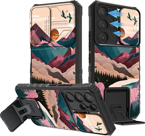 Vista 81 de Funda para Samsung Galaxy A13 5G/4G/A04S, Galaxy A13 5G con cubierta de cámara deslizante, funda de doble capa integrada con función atril