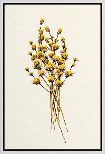 Vista 17 de NWT Juego de impresiones enmarcadas para pared, ramo de flores amarillas, capullos de flores amarillas, ilustraciones de plantas florales, arte