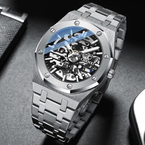 Vista 2 de CHENXI - Reloj mecánico automático de acero inoxidable para hombre