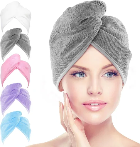 Vista 10 de AIDEA - Toalla para el cabello, paquete de 5 toallas absorbentes de secado rápido de 26 x 10 pulgadas Microfiber Hair Towel for Curly & Long Hair