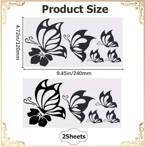 Vista 2 de GORGECRAFT Juego de 2 hojas de calcomanías de mariposa para automóvil, calcomanías impermeables de vinilo para mujer, calcomanías reflectantes