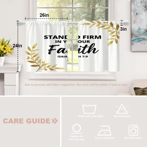 Vista 5 de Shrahala Cortinas blancas S inspiradoras para ventanas de cocina, cortinas negras con palabras cristianas para cafetería, cortinas opacas