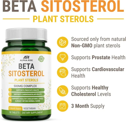 Vista 3 de Beta Sitosterol - Tabletas de 500 mg - Sin OGM - Apoya los niveles de colesterol saludable y próstata - Complejo de fitoesteroles - Esteroles