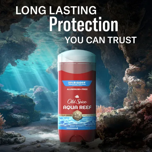 Vista 7 de Old Spice Desodorante sin aluminio para hombres, protección contra olores 24/7, frescura 24/7 y aroma duradero, Aqua Reef con aroma a ciprés, 3.8