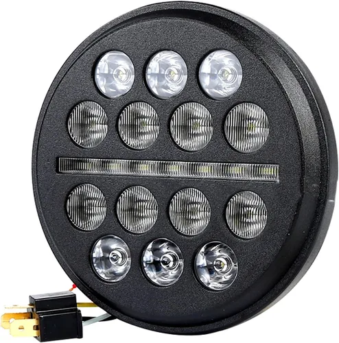 Vista 2 de Eagle Lights Faro delantero delgado de 5.7 pulgadas con múltiples proyecciones para faros Harley Davidson y Indian (negro)