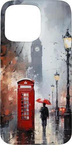 Vista 31 de Funda para iPhone 16 Wet London Iconic Red Phone Booth Clocktower Art Cover Phone Case