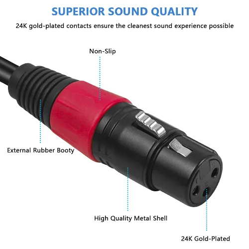 Vista 3 de Yabeda XLR a adaptador de audio estéreo hembra de 1/4 pulgadas, cable convertidor de conector TRS XLR de 3 pines a un cuarto de pulgada - 10 pies