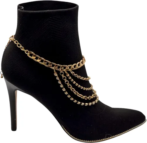 Vista 3 de Pulsera de cadena de botas de joyería occidental para mujer, pulsera de metal dorado, tobillera con múltiples hebras, Metal