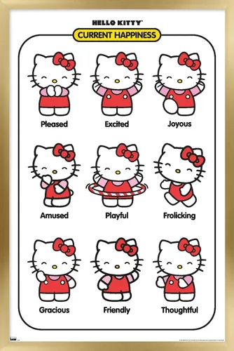 Vista 17 de Trends International Hello Kitty: Basic - Póster de pared de felicidad actual, 22.4 pulgadas de largo x 14.7 pulgadas, versión enmarcada en madera