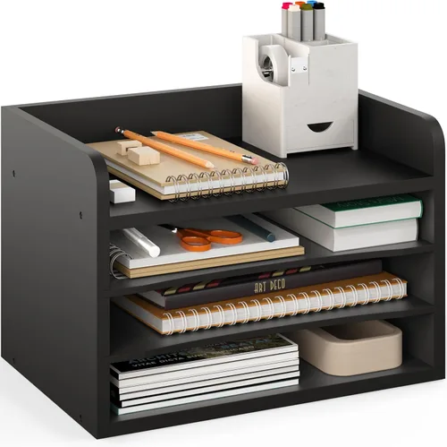 Vista 16 de Organizador de papel Ballucci, organizador de escritorio de madera apilable de 3 niveles, organizador de archivos de documentos y clasificador