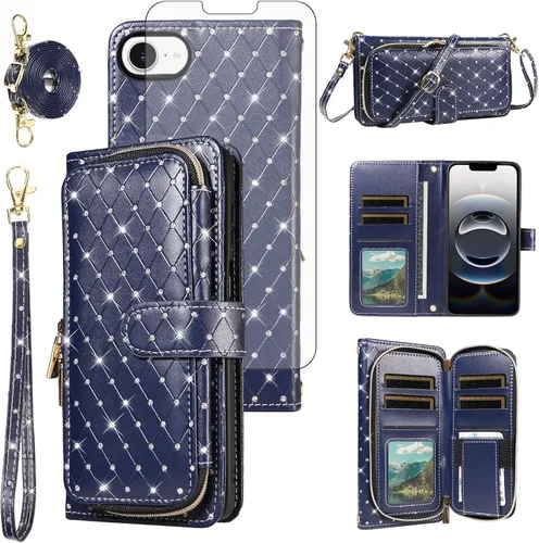 Vista 181 de Funda para teléfono iPhone 6 6S con cremallera y protector de pantalla con protector de pantalla, correa de cordón cruzado, ranura para iPhone 6 Six
