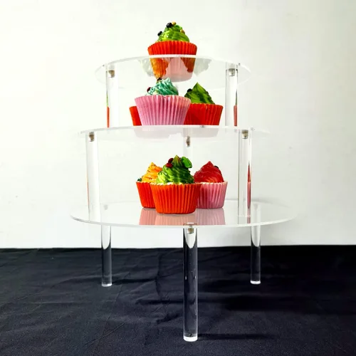 Vista 9 de Soporte acrílico para cupcakes para boda, soporte de exhibición de pasteles de 3 niveles, soporte de postres para panadería, pizza, hogar, fiesta