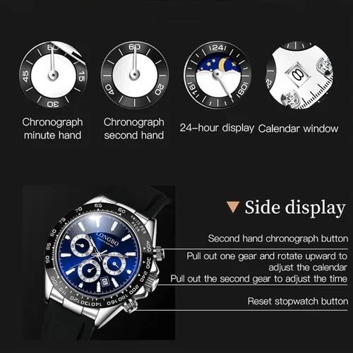 Vista 4 de devaco Relojes luminosos del cronógrafo del calendario de los hombres, relojes de moda de los hombres