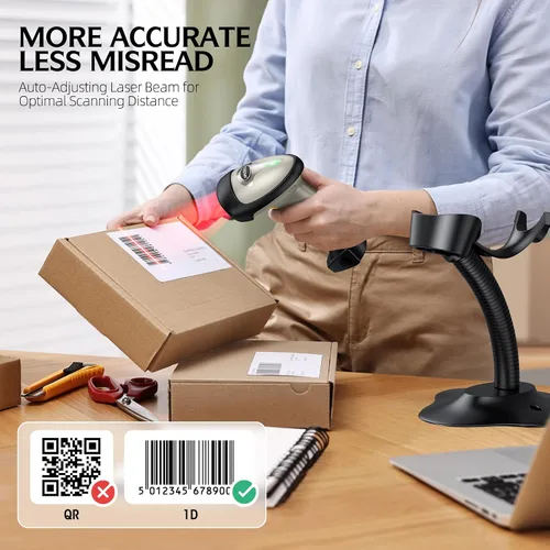 Vista 7 de TEEMI Escáner de código de barras Bluetooth 1D - Lector láser inalámbrico de mano para puntos de venta, inventario de almacén y seguimiento