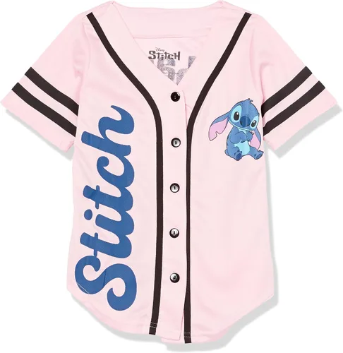Vista 5 de Disney Camiseta de béisbol Lilo & Stitch, Angel Baseball para niñas de Disney, camisa clásica de malla con botones Azul claro
