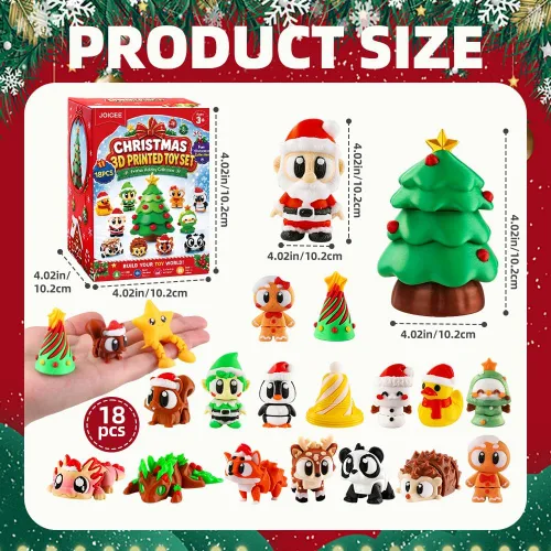 Vista 2 de JOICEE 18 piezas de animales impresos en 3D de Navidad con árbol de Navidad Rojo