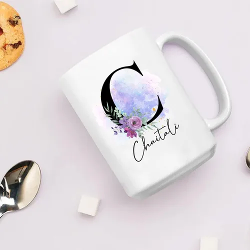 Vista 3 de Taza de café personalizada con nombre inicial, regalo para mujeres, esposa, amiga, mamá, abuela, madrastra, nombre personalizado e inicial taza