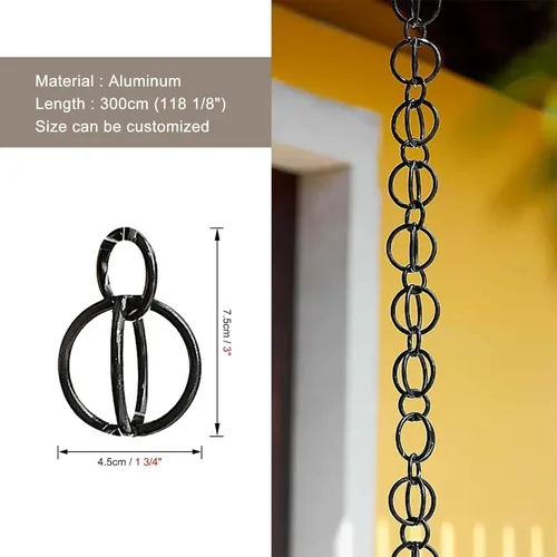 Vista 7 de Rain Chain Rain Diverter Chain Link Aluminum Gutter Chain, Circle Rain Catcher Chain for Roof Downspouts(260cm/8.5ft)