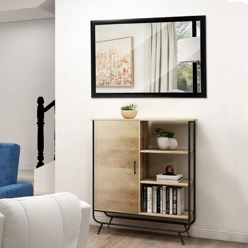 Vista 2 de ZenStyle Espejo de baño con marco de metal negro, espejo rectangular de 24 x 36 pulgadas con esquina de pico para entrada, sala de estar, baño
