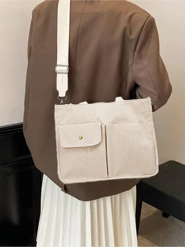 Vista 3 de Bolso de mano de pana para mujer, bolso de mano, bolso universitario, bolsa de viaje, bolsa cruzada, bolsa de mensajero, bolso de mano 2023