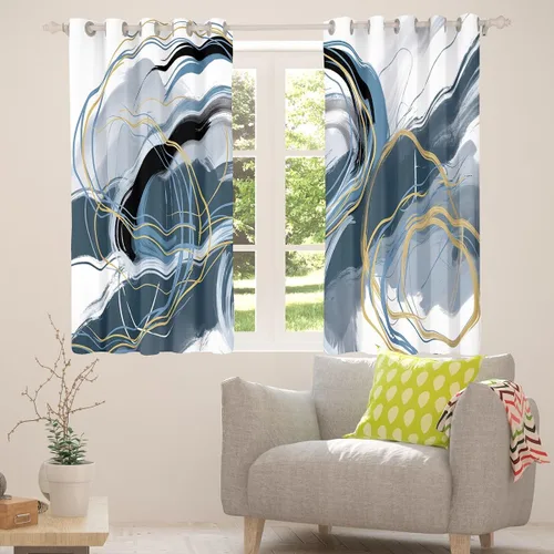 Vista 4 de Cortinas circulares geométricas para dormitorio, sala de estar, niñas, niños, retro, con ojales, cortinas de ventana con ojales, decoración