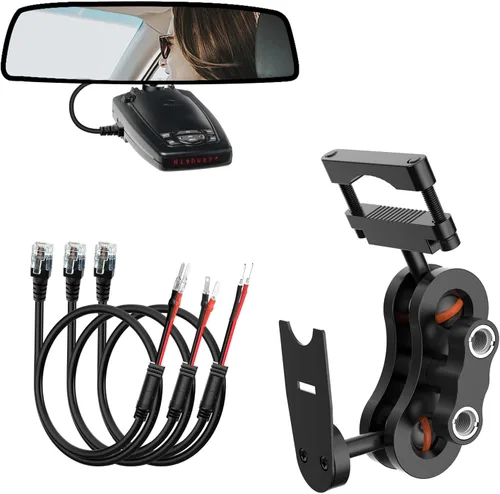 Vista 11 de SDSACZMU Soporte para Detector de Radar, Soporte de Montaje de Radar de Varilla de Espejo Retrovisor + Kit de Cable de Alimentación de Cableado