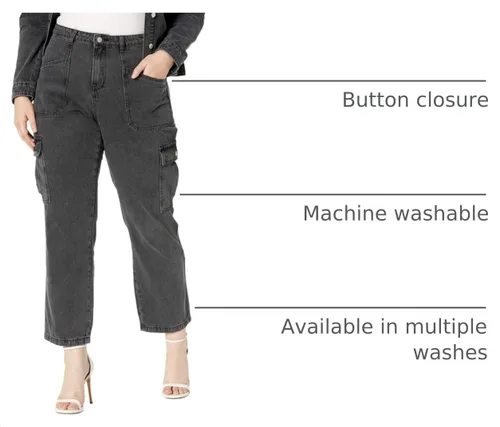 Vista 4 de KENDALL + KYLIE - Pantalón cargo para mujer, exclusivo de Amazon Negro Acid Wash