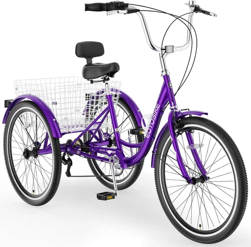 Vista 17 de MOONCOOL Triciclos para adultos de 3 ruedas y 7 velocidades, triciclos para adultos de 20/24/26 pulgadas, bicicleta de 3 ruedas con cesta