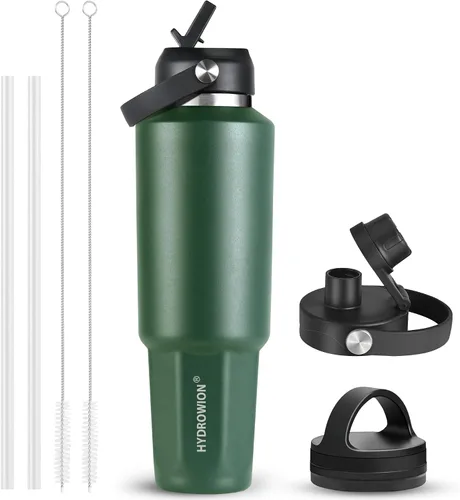 Vista 23 de HYDROWION Botella de agua aislada de 32 onzas, soporte para botella de agua para automóvil, botella de viaje aislada al vacío de doble pared