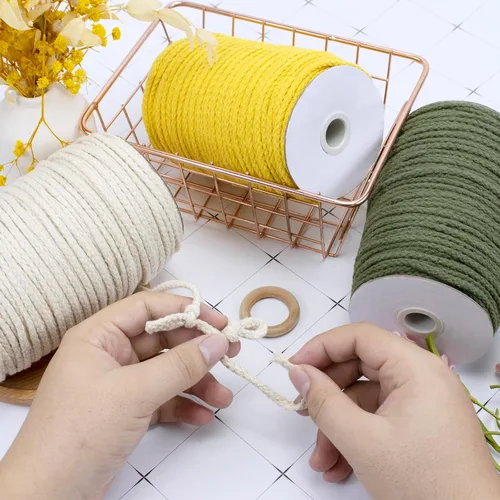 Vista 5 de JeogYong Cuerda trenzada de macramé de 0.197 in x 295 pies, cuerda de algodón trenzada natural de 8 hebras, cuerda de macramé de colores para colgar