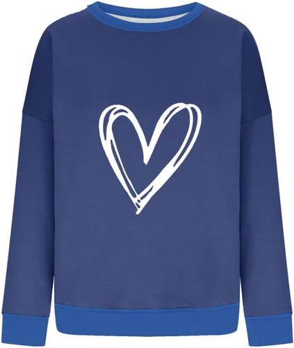 Vista 4 de Blczomt Sudaderas para mujer, de gran tamaño, con estampado de corazón, estampado de casaul, manga larga, ropa de otoño a la moda