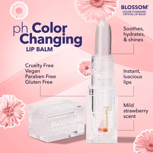 Vista 6 de Blossom Lip Gloss - Bálsamo labial hidratante con pH para labios, aroma a fresa, tinte brillante que cambia de color, infundido con flores reales
