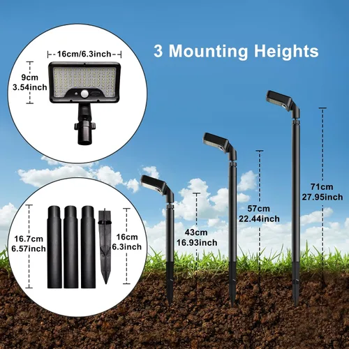 Vista 6 de Tryme Luces Solares con Sensor de Movimiento para Exteriores Impermeables 92 LEDs Luces Brillantes para Senderos con Ángulo Ajustable y 3 Modos