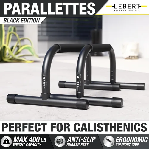 Vista 2 de Lebert Parallette Bars - Equipo de entrenamiento de peso corporal resistente para inmersiones, flexiones, sesiones en L y entrenamientos de núcleo