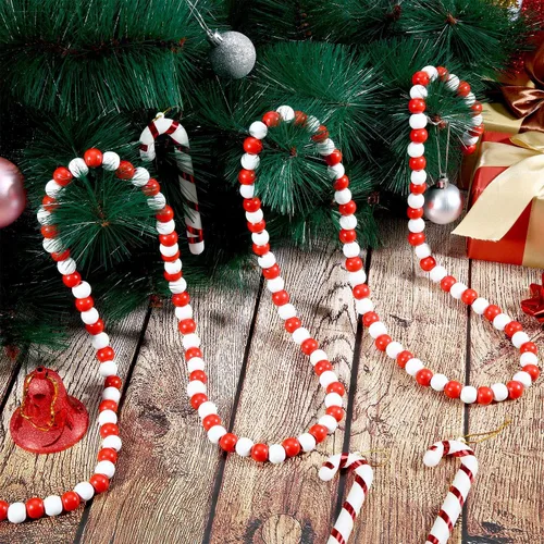 Vista 6 de Hicarer Guirnalda de cuentas de madera de Navidad de 16 pies, guirnalda de cuentas de madera de Navidad, decoración de bastón de caramelo