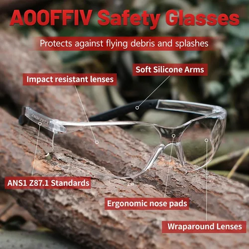 Vista 2 de Gafas de seguridad transparentes a granel de 100, gafas de protección ANSI Z87.1 con resistencia a arañazos e impactos para construcción