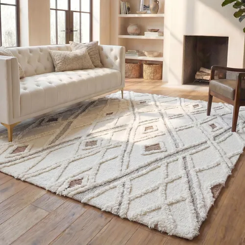 Vista 19 de SAFAVIEH Casablanca Collection - Alfombra decorativa de 2 x 3 pies, color marfil y marrón, lana marroquí hecha a mano, ideal para zonas de alto