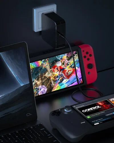 Vista 7 de Adaptador de corriente plegable PD de 65 W45 W, cargador rápido USB C para Steam DeckNintendo SwitchSteam Deck TV Dock