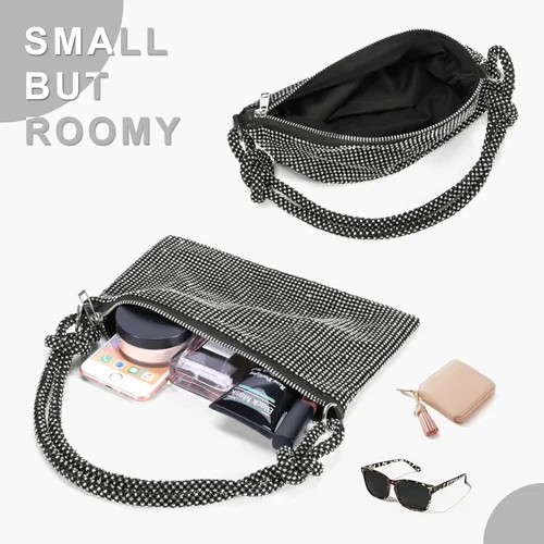 Vista 3 de Rhinestone Purses for Women Chic Sparkly Evening Handbag Bling Hobo Bag Shiny Silver Clutch Purse for Party