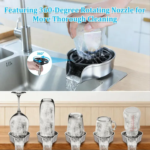 Vista 2 de Enjuagadora de vidrio para fregadero de cocina, enjuague de vidrio de alta presión giratoria de 360 grados con cabezal rociador extraíble, enjuague