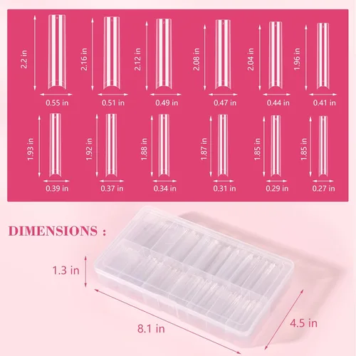 Vista 6 de 504 puntas de uñas cuadradas transparentes, 3XL, sin curva C, extensión de 504PCS Plano Cuadrado 3XL No C Curva