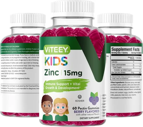 Vista 9 de Viteey - Gomitas de zinc para niños, 15 mg, sabrosas gomitas masticables con sabor a bayas Immune Support - Powerful Natural Antioxidant, Kids
