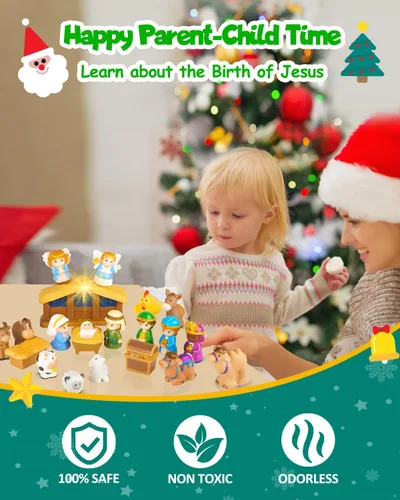 Vista 3 de Calendario de Adviento de Natividad 2025 para Niños, Juego de Natividad de Historia de Navidad Calendario de Adviento Cristiano para Niños Pequeños